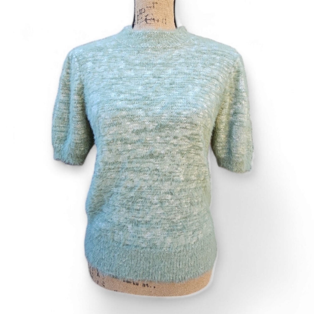 NWT Philosophy Women's Short Sleeve Fuzzy Soft Pullover,  Sage Color, Size M